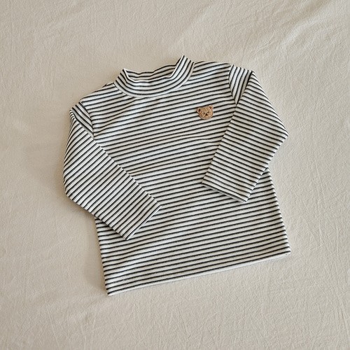 25F/W DTD暖暖人物條紋彈性半高領打底保溫T恤