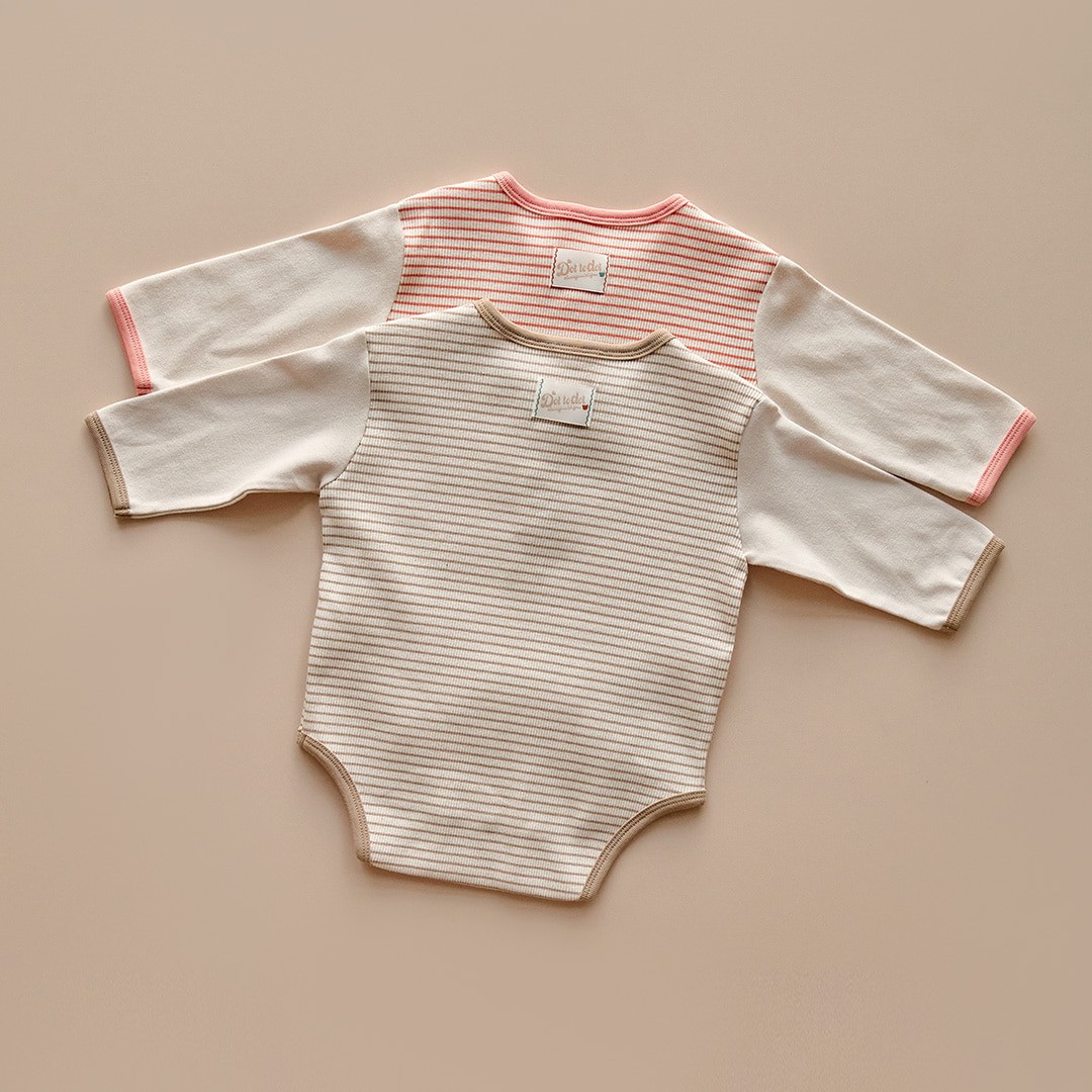 25F/W DTD清新可愛羅紋系列-條紋長袖包屁衣(帽子需另外購買)