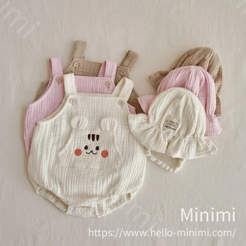 26S/S DTD奶萌人物系列🍼-棉紗背帶爬服(娃娃帽需另外購買)