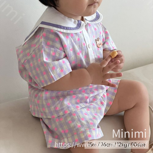 DOT TO DOT 26S/S DTD萌萌愛心波點系列-格紋短袖上下套裝 細節圖 1