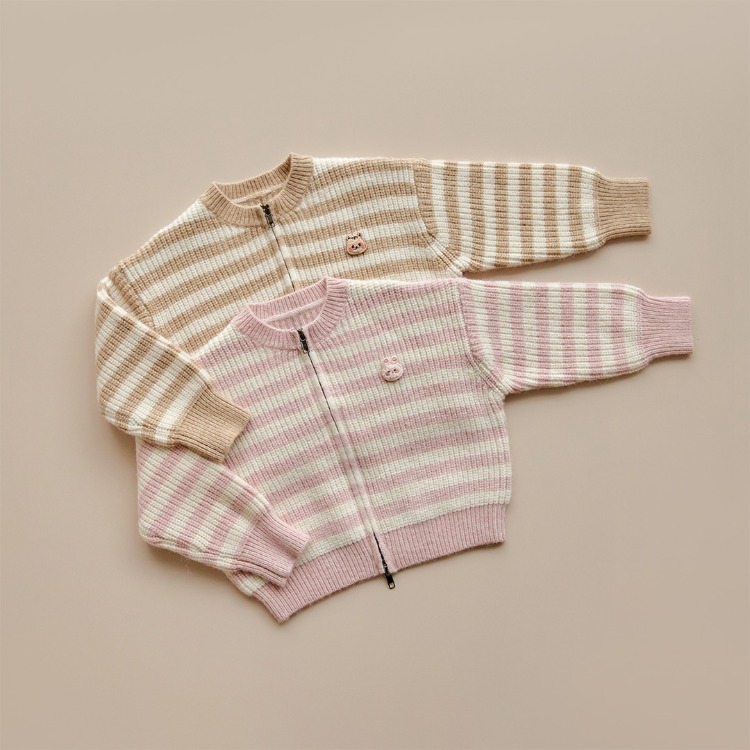 25F/W DTD奶甜軟萌系列🍭-針織條紋拉鍊外套