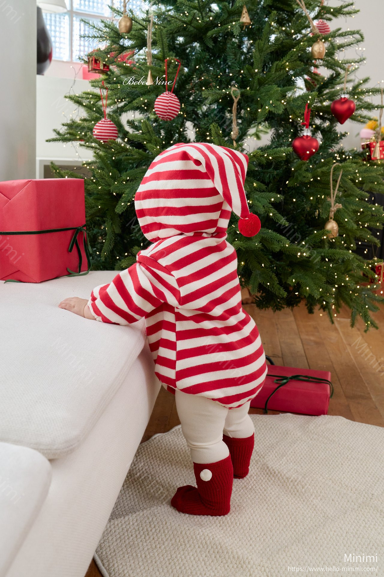 bebe nine Pointed-Hood Striped Romper 細節圖 5