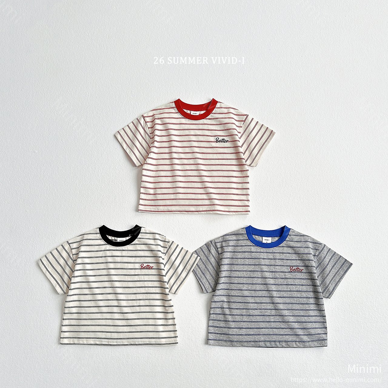 VIVID-I Better Embroidery Striped T-Shirt - 韓國童裝代購主圖