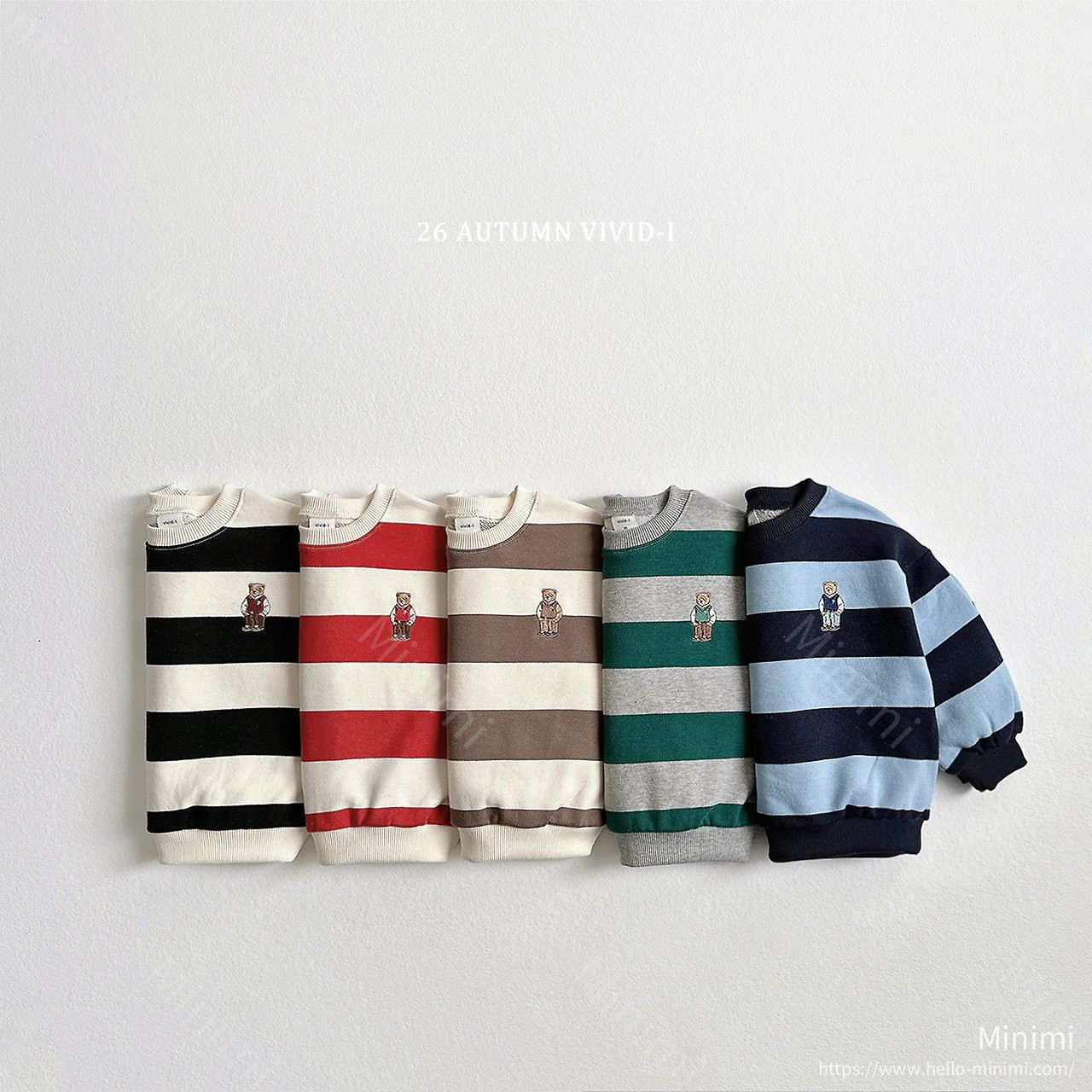 VIVID-I Big Stripe Bear Embroidery Sweatshirt - 韓國童裝代購主圖