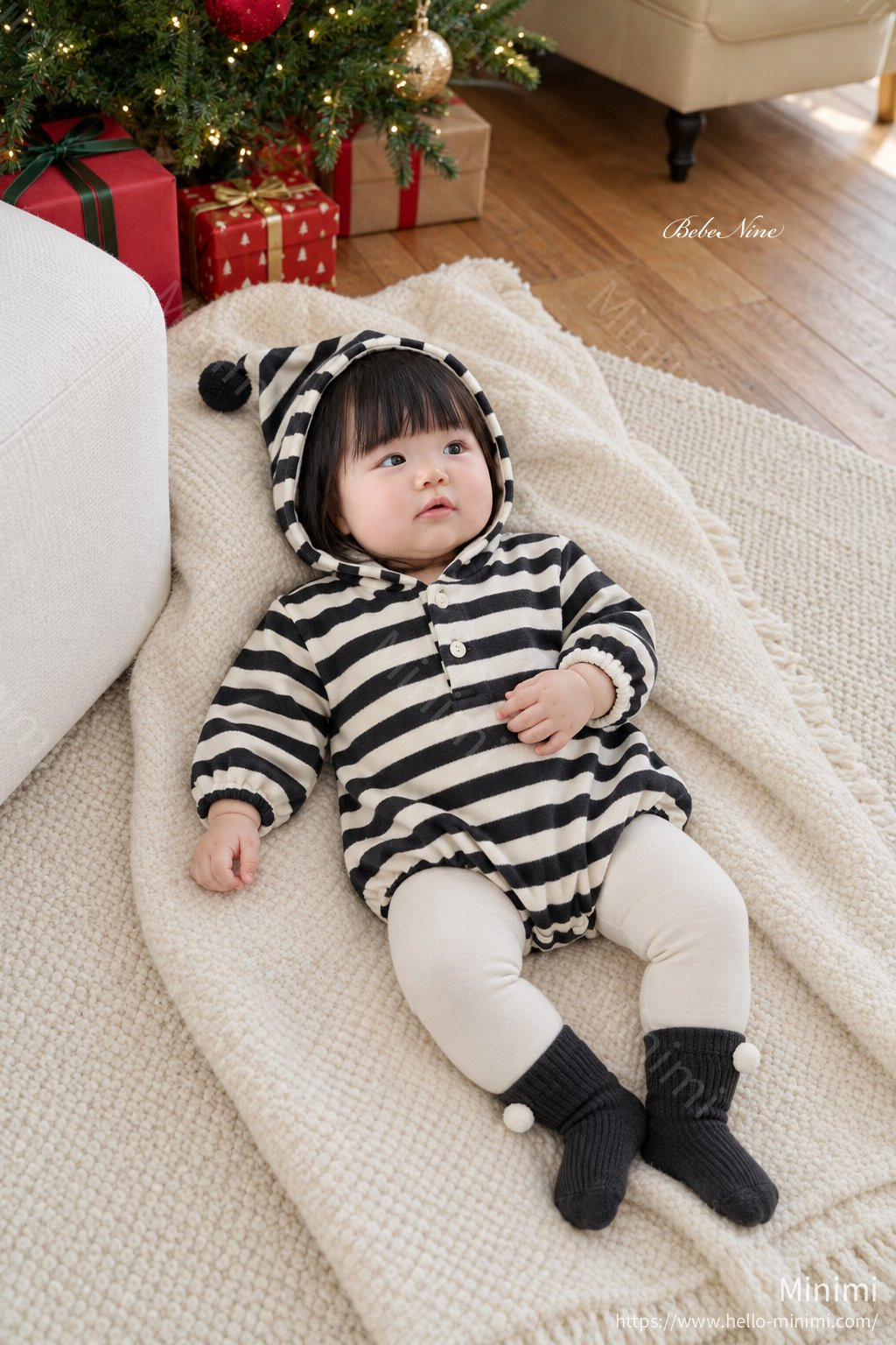 bebe nine Pointed-Hood Striped Romper 細節圖 15