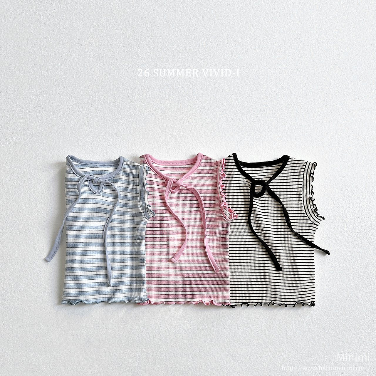 VIVID-I Ribbon Hole Striped Sleeveless Top 細節圖 1