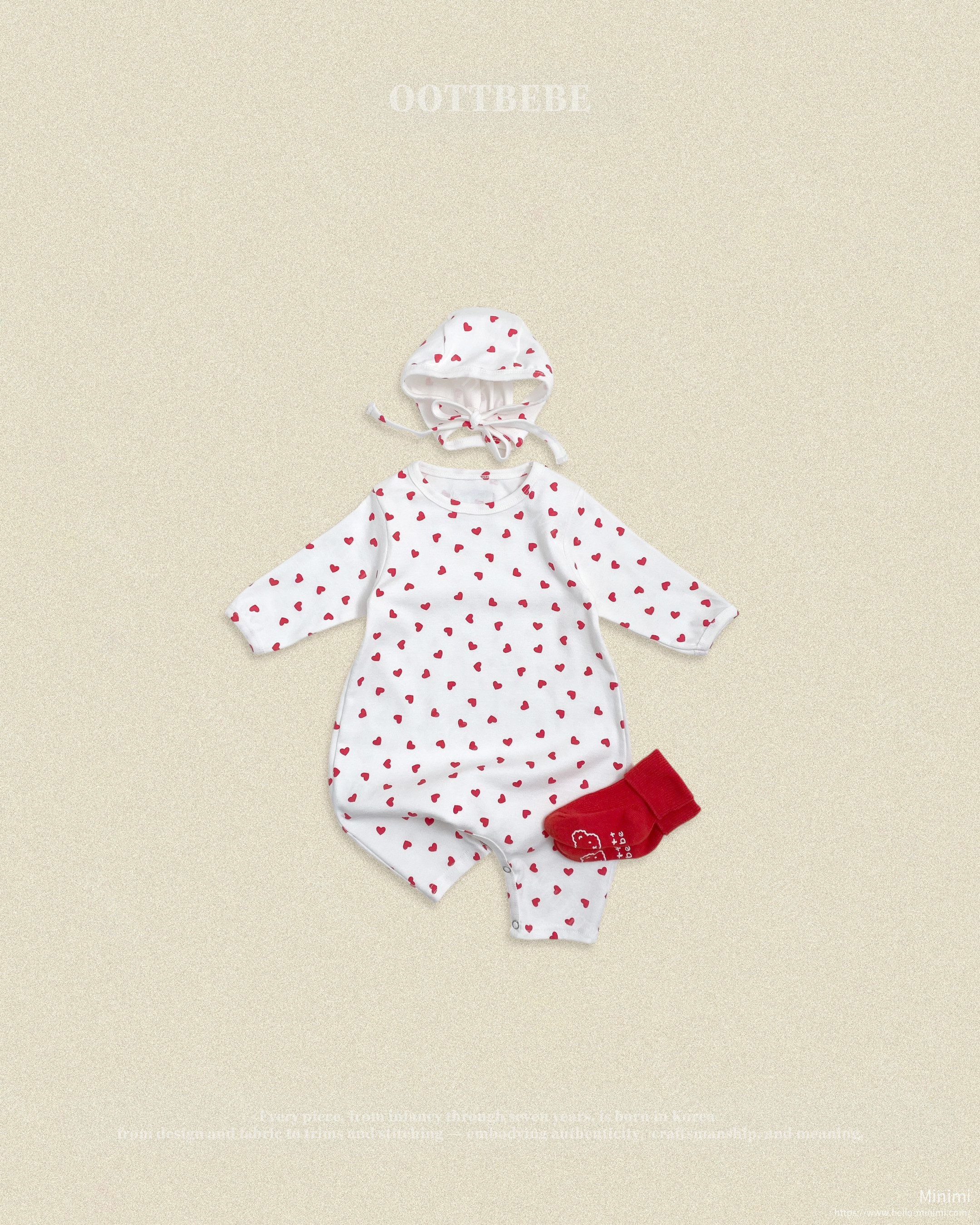 oott bebe Petite Heart Full Bodysuit + Bonnet Set 細節圖 1