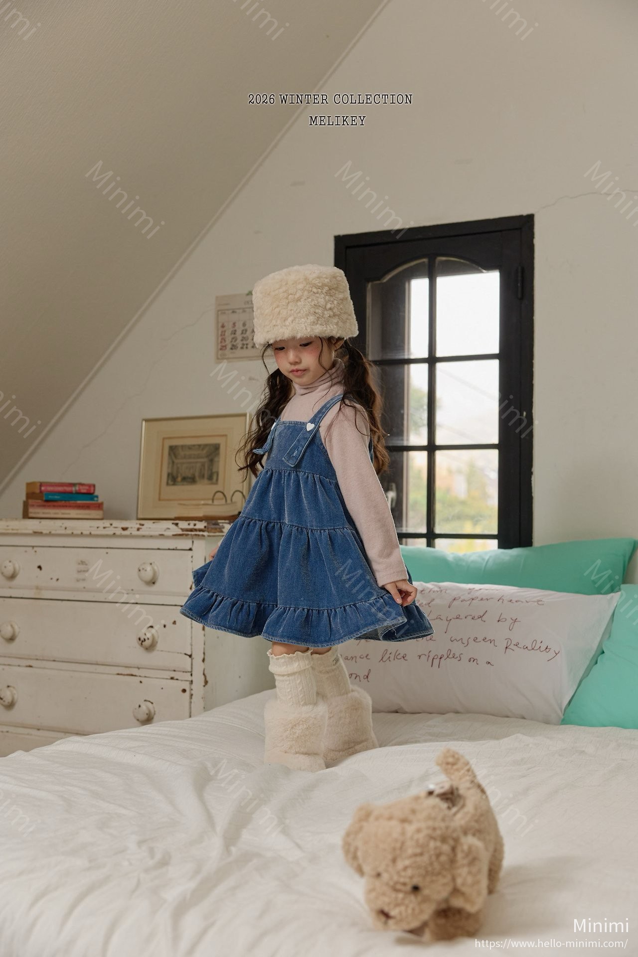 Melikey Tiered Velvet Denim Dress 韓國童裝現貨