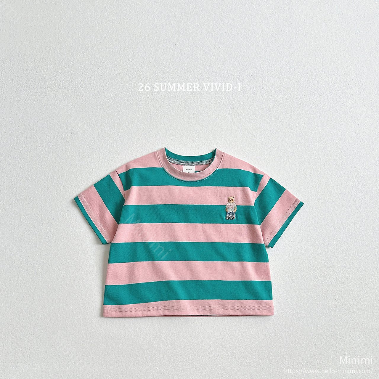 VIVID-I Thick Stripe Bear Embroidery T-Shirt 細節圖 5