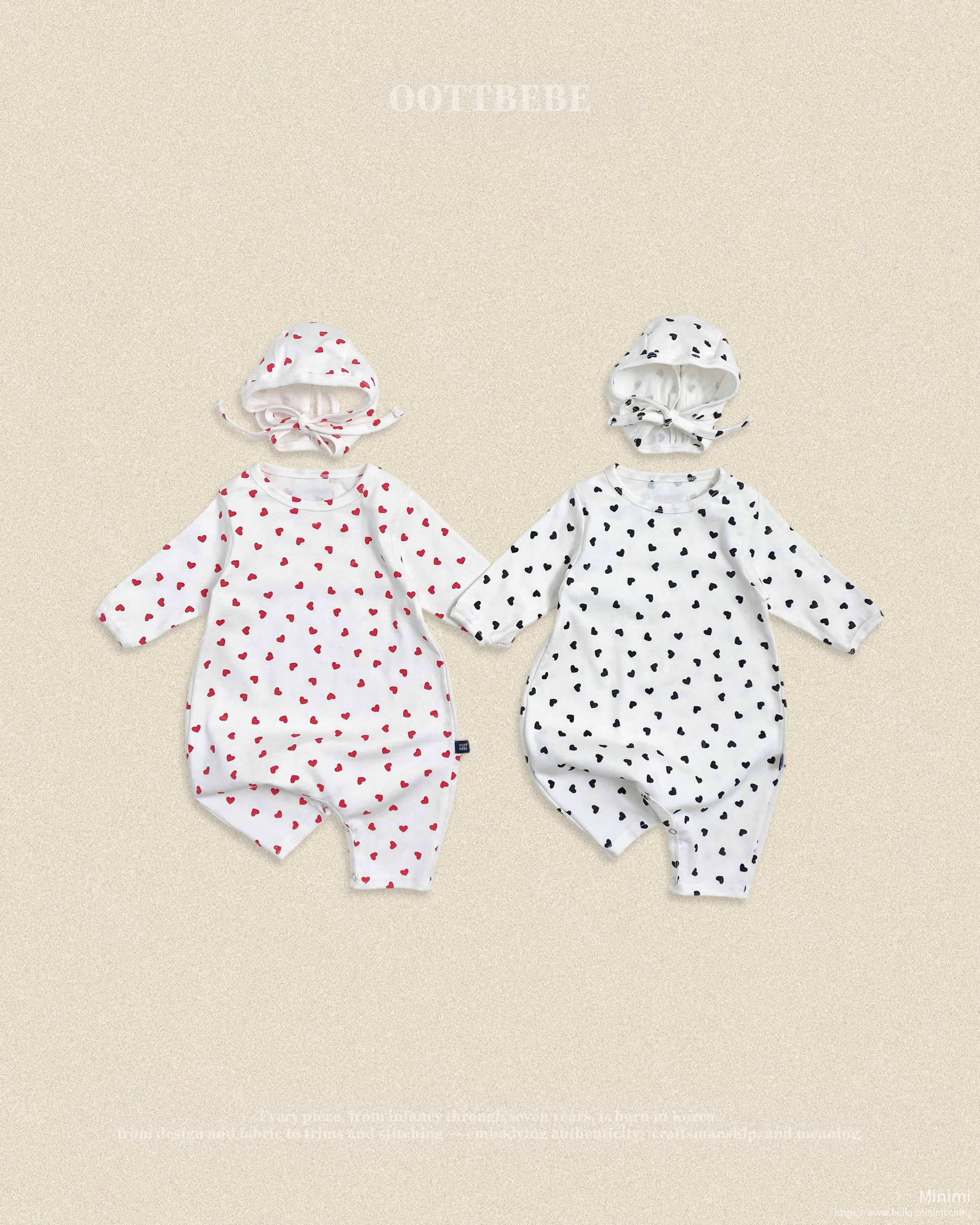 Petite Heart Full Bodysuit + Bonnet Set