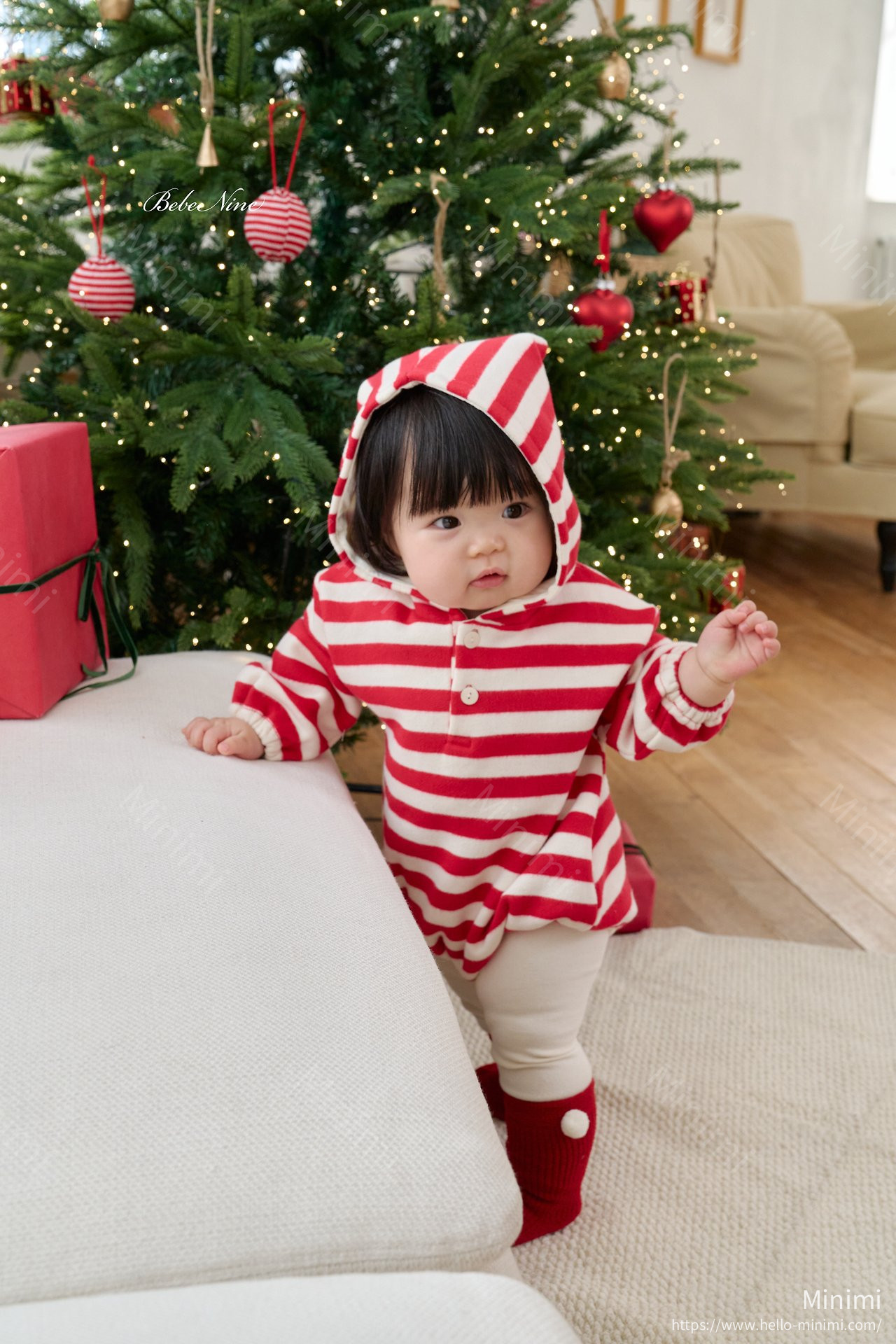 bebe nine Pointed-Hood Striped Romper 細節圖 8