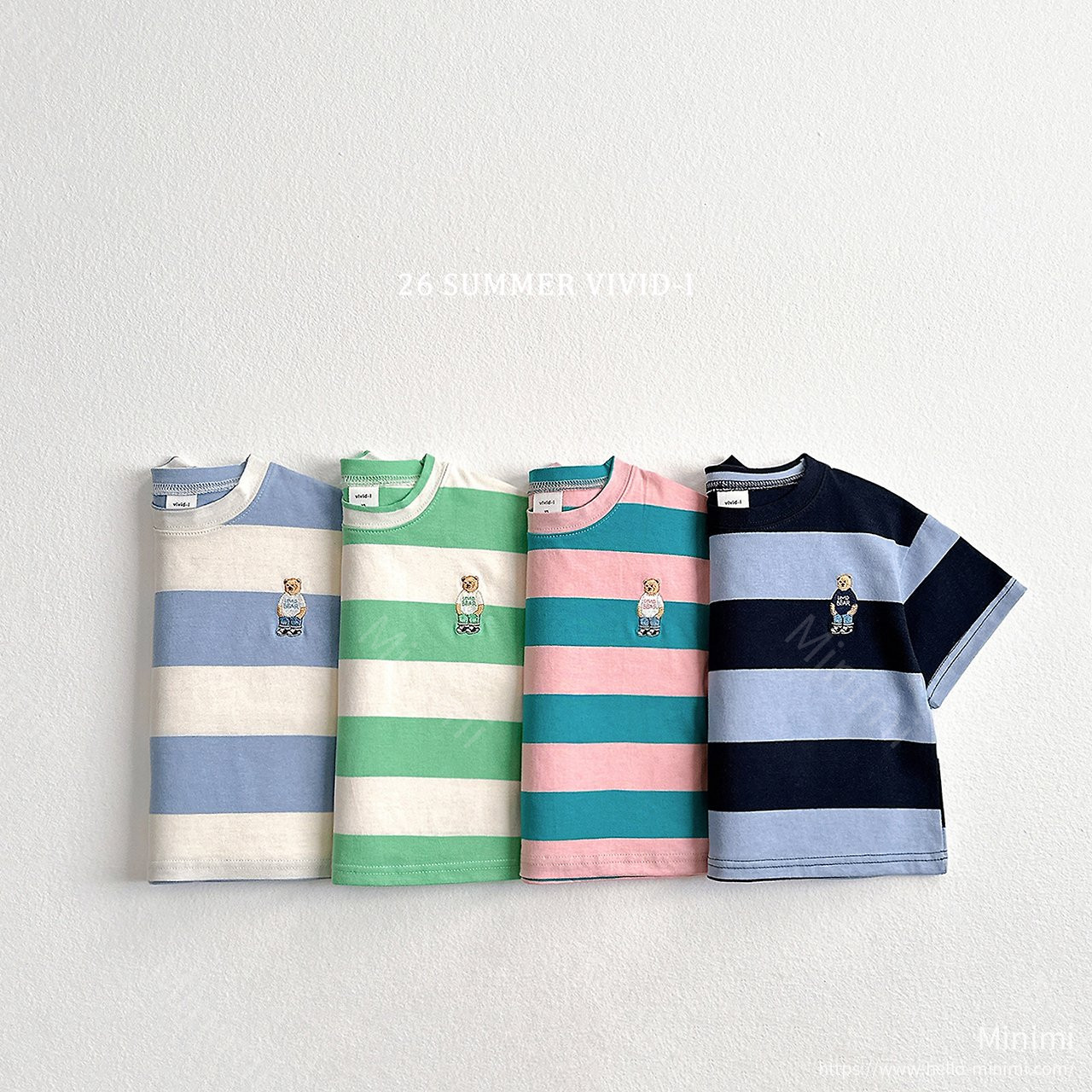 VIVID-I Thick Stripe Bear Embroidery T-Shirt - 韓國童裝代購主圖