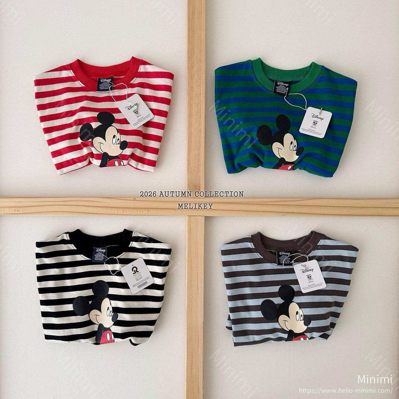 Melikey Mickey Ribbed Hem T-shirt - 韓國童裝代購主圖