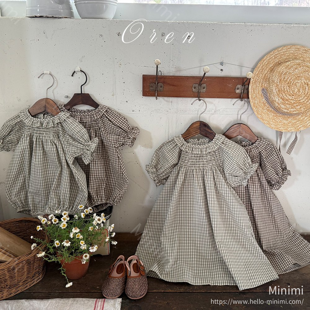 French Check Smocked Dress