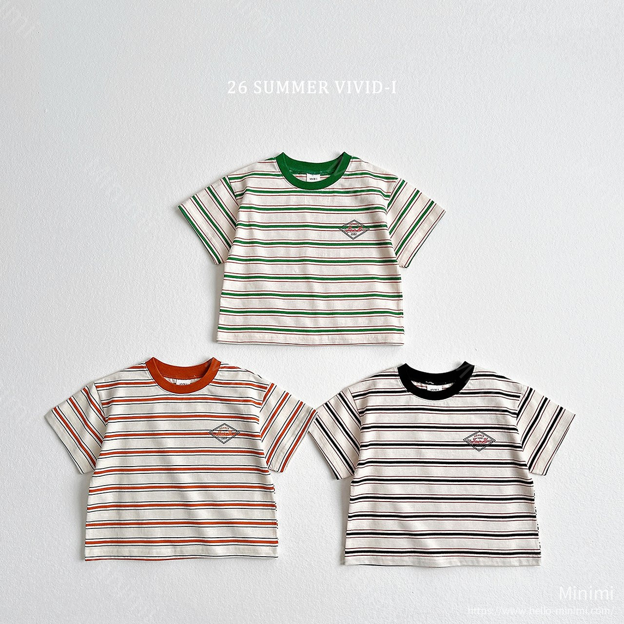 VIVID-I Diamond Logo Striped T-Shirt - 韓國童裝代購主圖