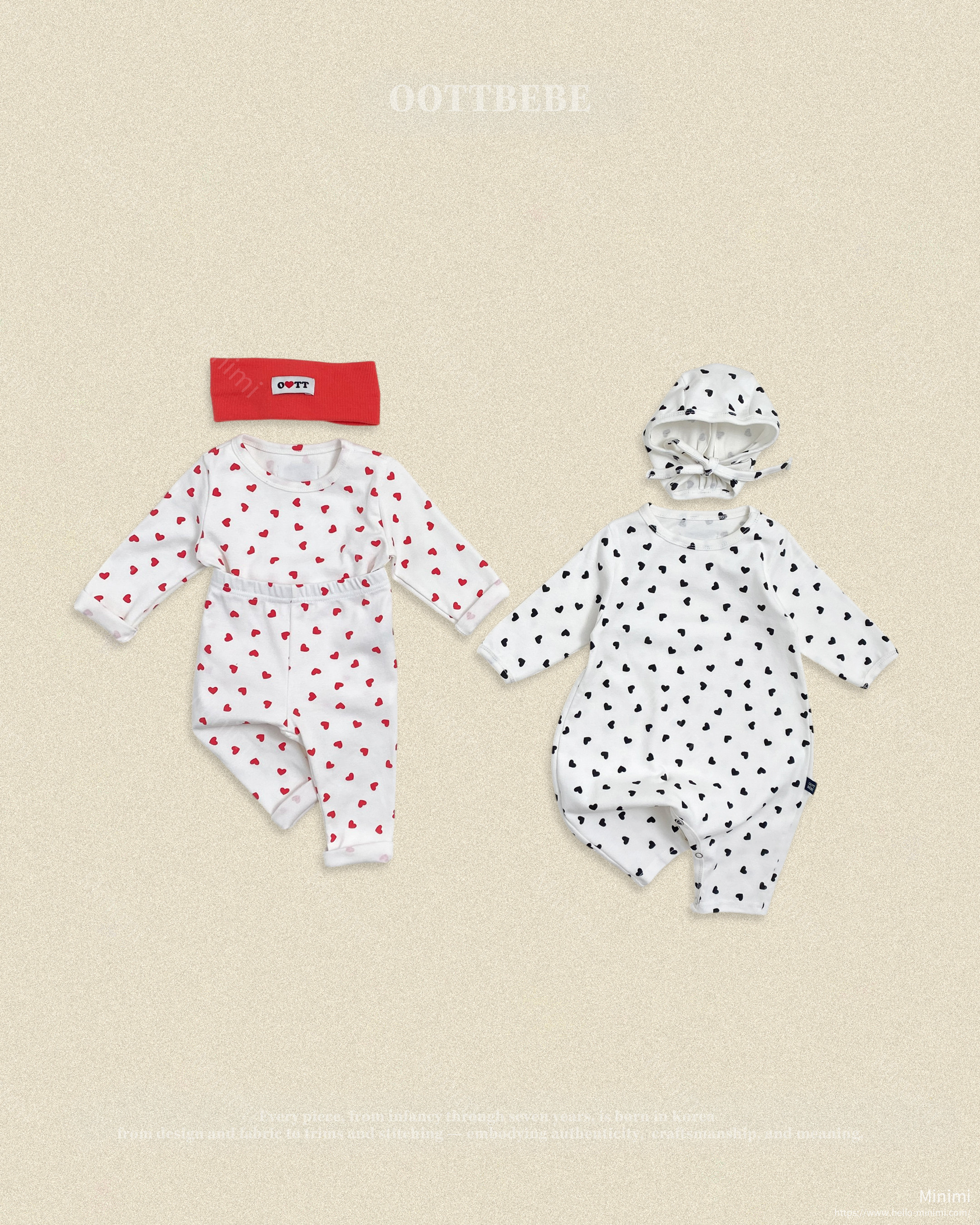 oott bebe Petite Heart Full Bodysuit + Bonnet Set 細節圖 7