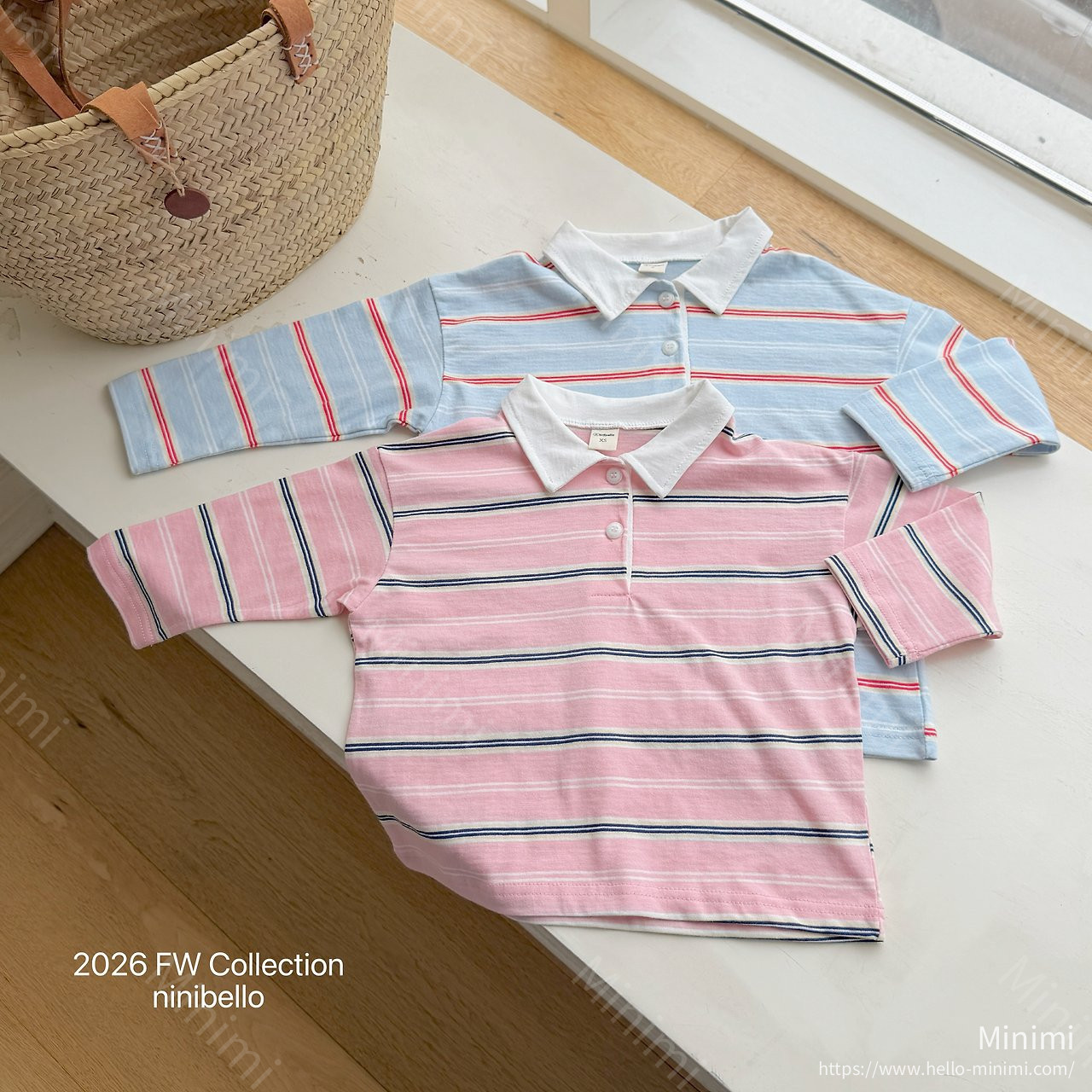 ninibello Milky Stripe Collar T-shirt - 韓國童裝代購主圖