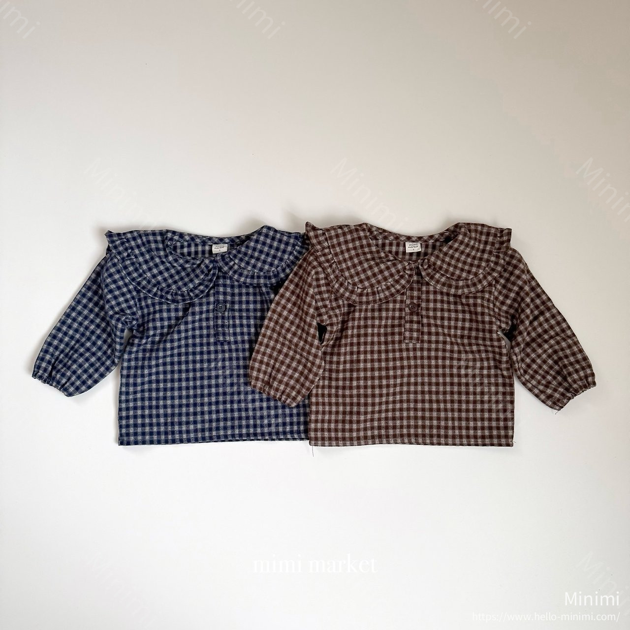 mimi-market Check Frill Collar Tee 韓國童裝現貨