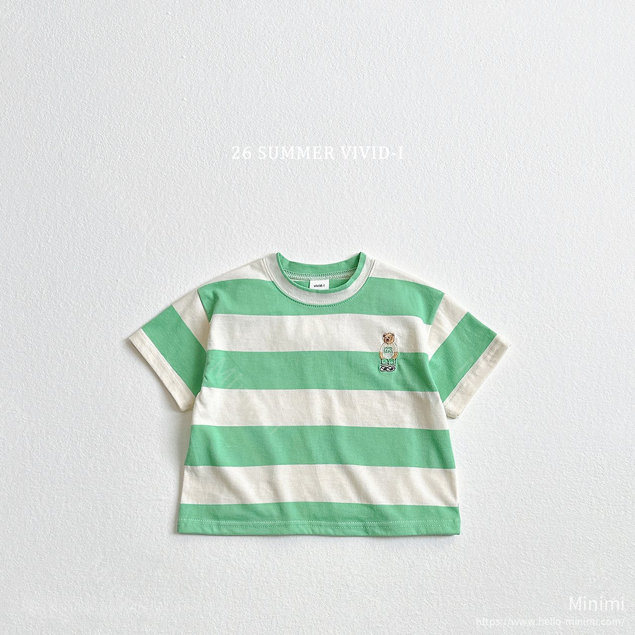 VIVID-I Thick Stripe Bear Embroidery T-Shirt 細節圖 4
