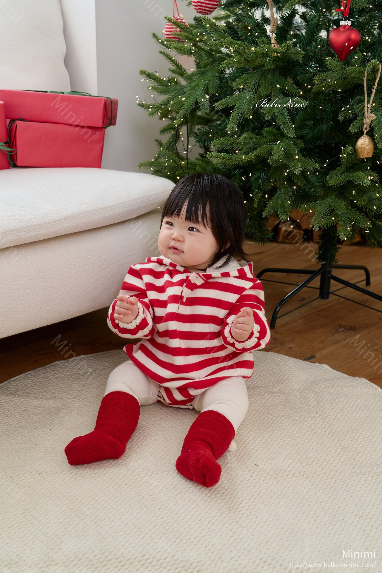 bebe nine Pointed-Hood Striped Romper 韓國童裝現貨