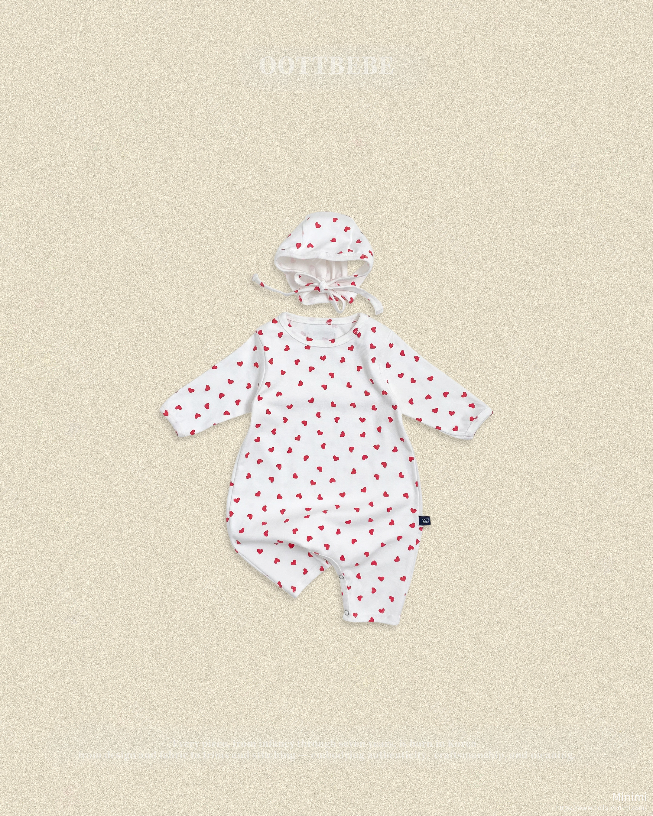 oott bebe Petite Heart Full Bodysuit + Bonnet Set 細節圖 3
