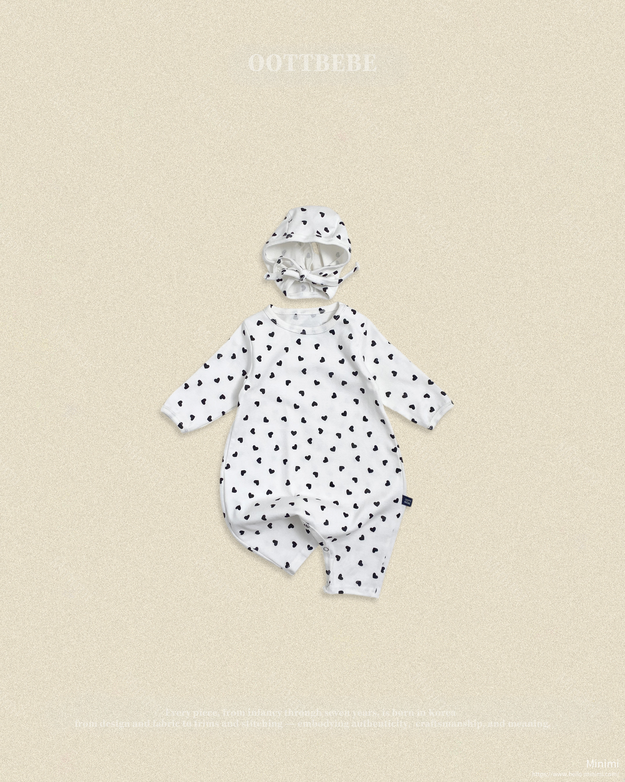 oott bebe Petite Heart Full Bodysuit + Bonnet Set 細節圖 4
