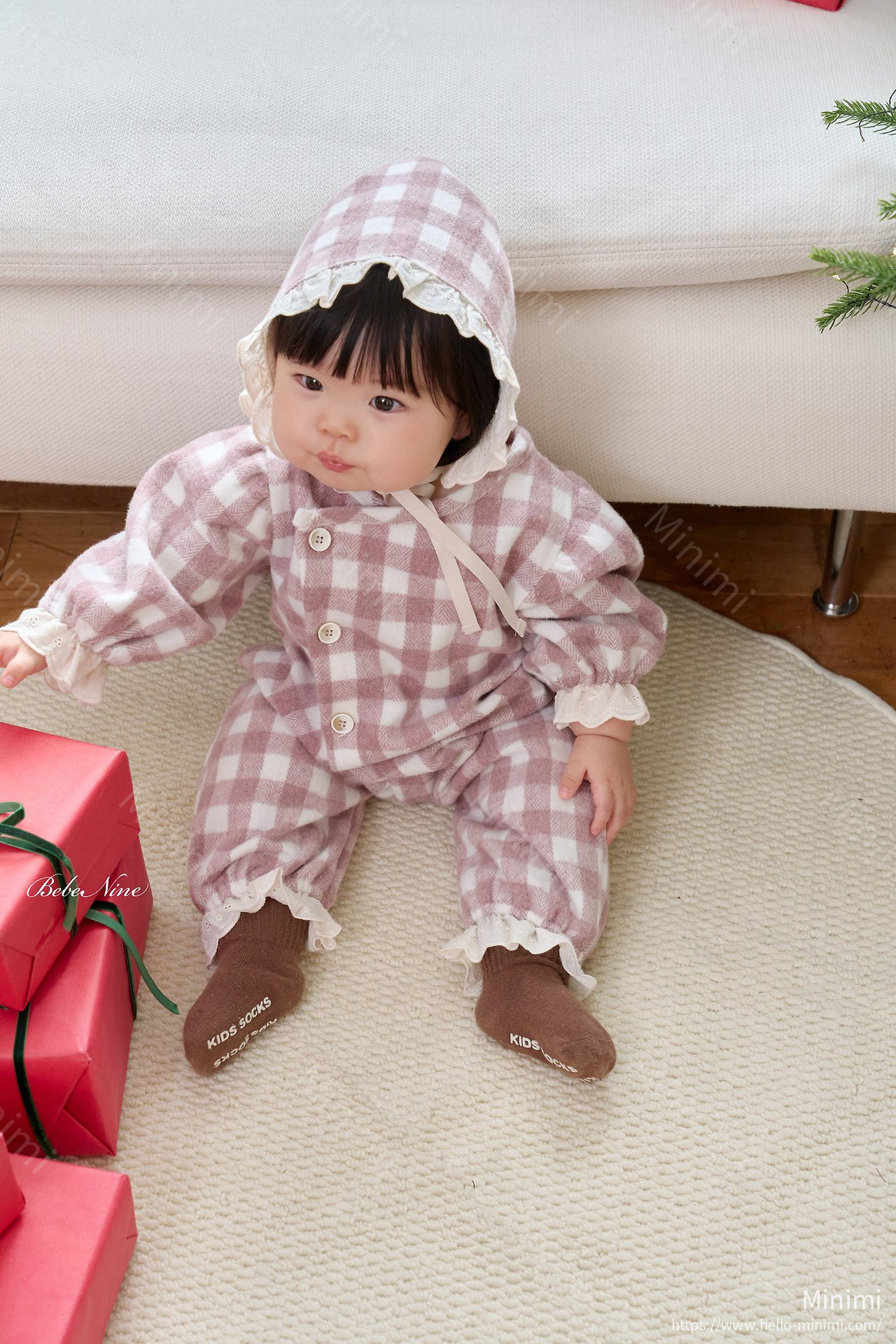 bebe nine Loopy Check Bonnet 細節圖 9