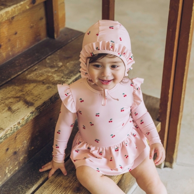 [UPF50+] Koongs Koongs Le Cherry (Pink) One-Piece Rash Guard Set