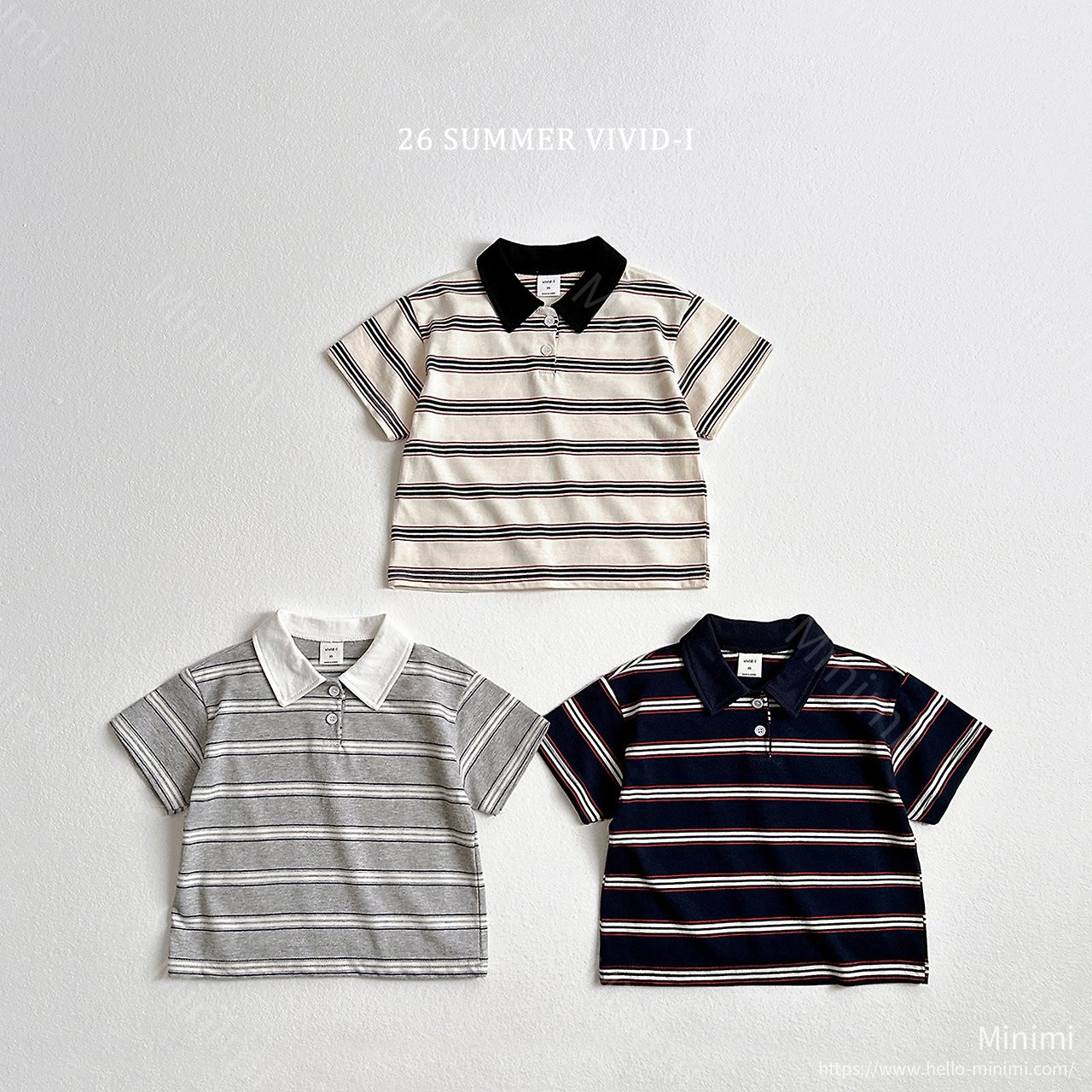 VIVID-I Multi Collar Striped T-Shirt - 韓國童裝代購主圖