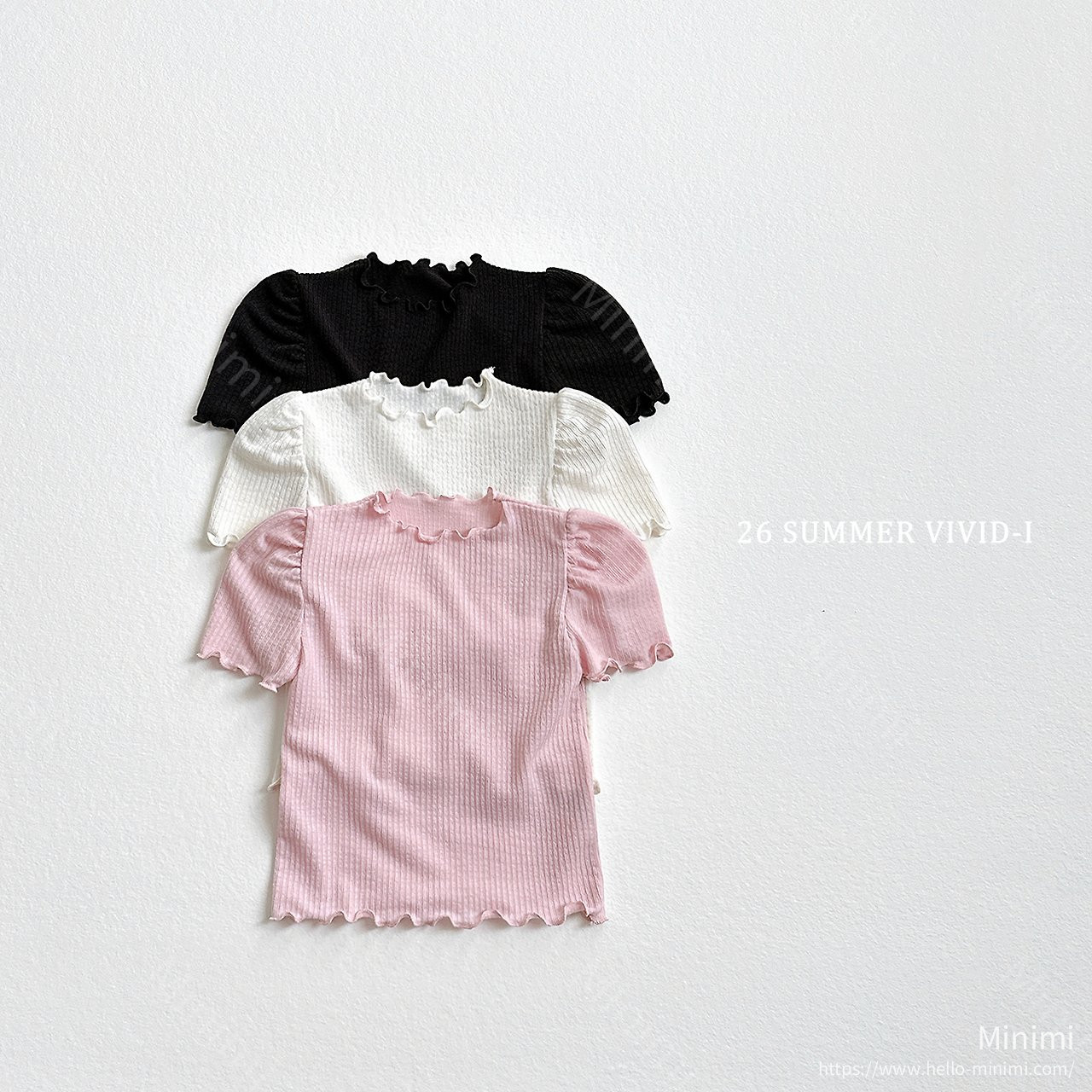 VIVID-I Shirred Puff Fluted T-Shirt - 韓國童裝代購主圖