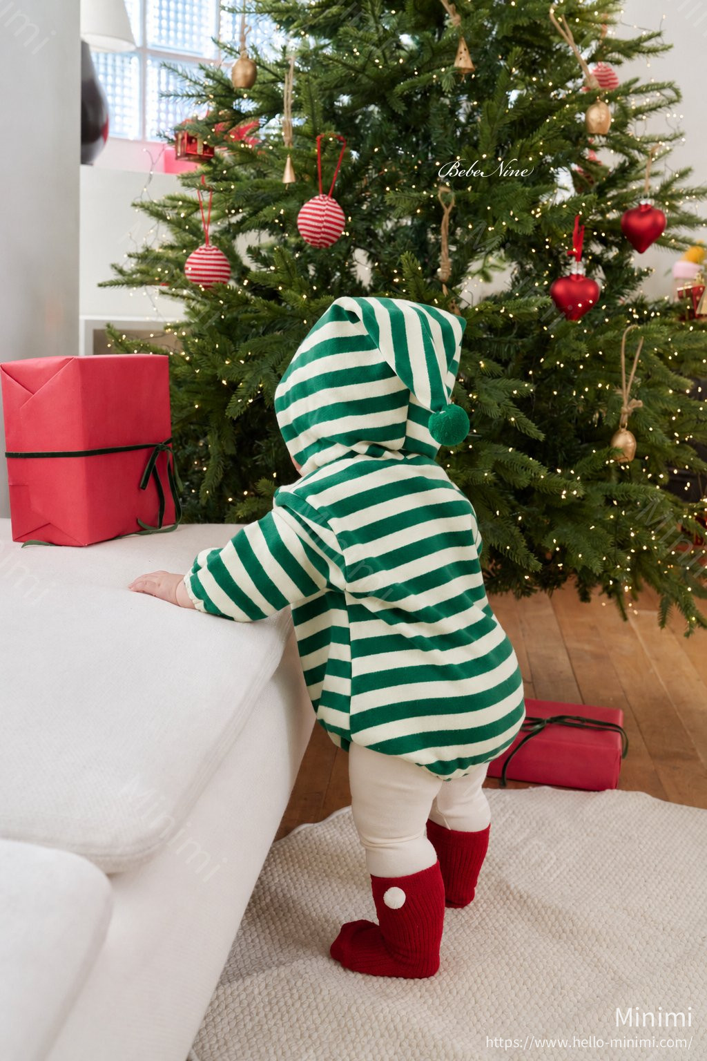 bebe nine Pointed-Hood Striped Romper 細節圖 11
