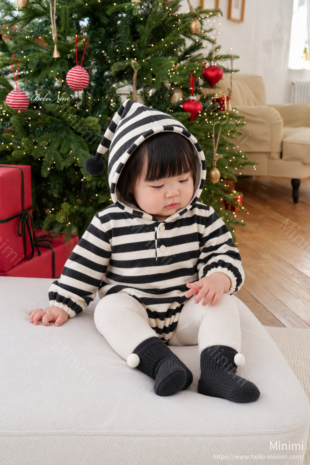 bebe nine Pointed-Hood Striped Romper 細節圖 16