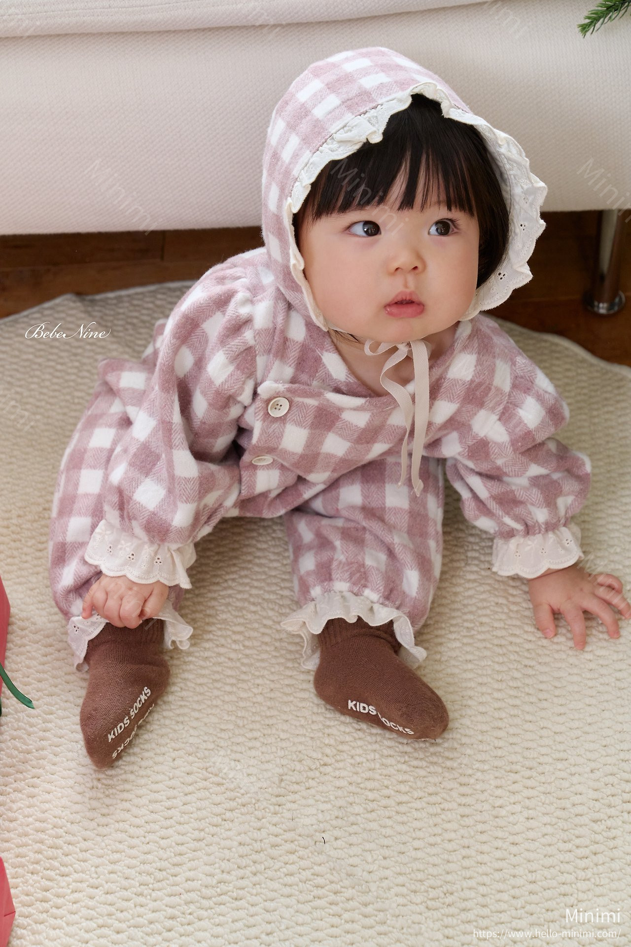 bebe nine Loopy Check Frill Romper 細節圖 7