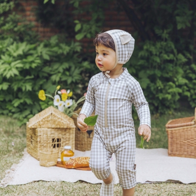 [UPF50+] Koongs Koongs [All-in-One] Bay Check Rash Guard Set