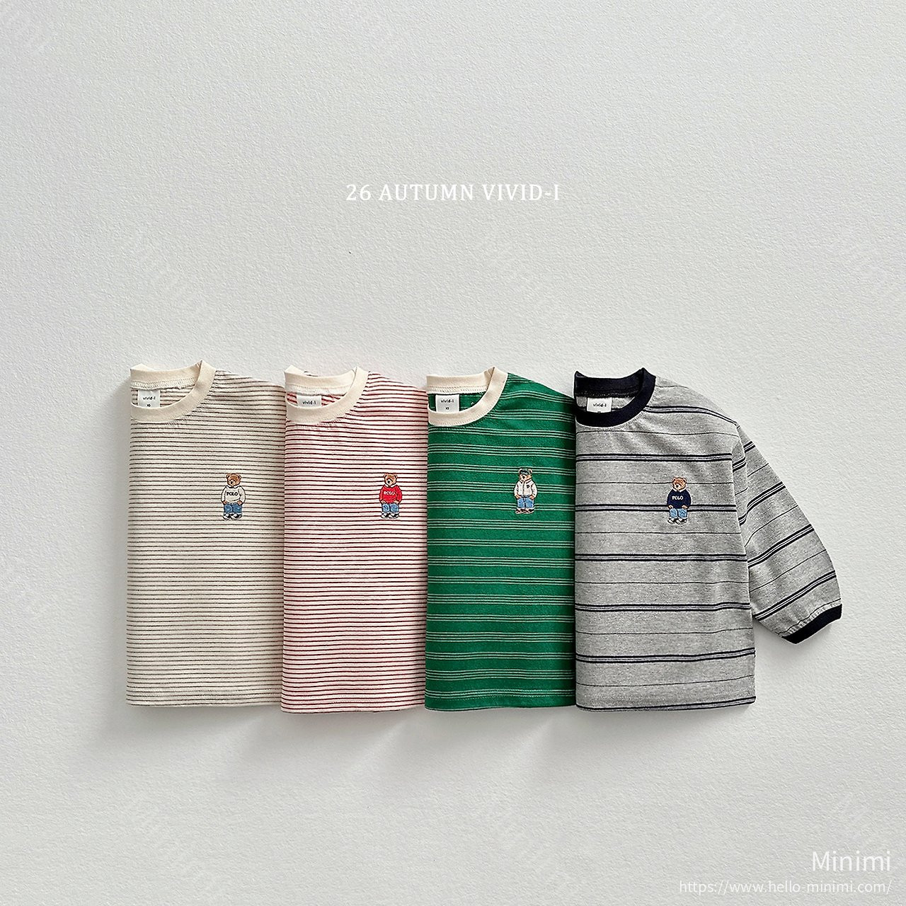 VIVID-I Signature Bear Stripe T-shirt - 韓國童裝代購主圖
