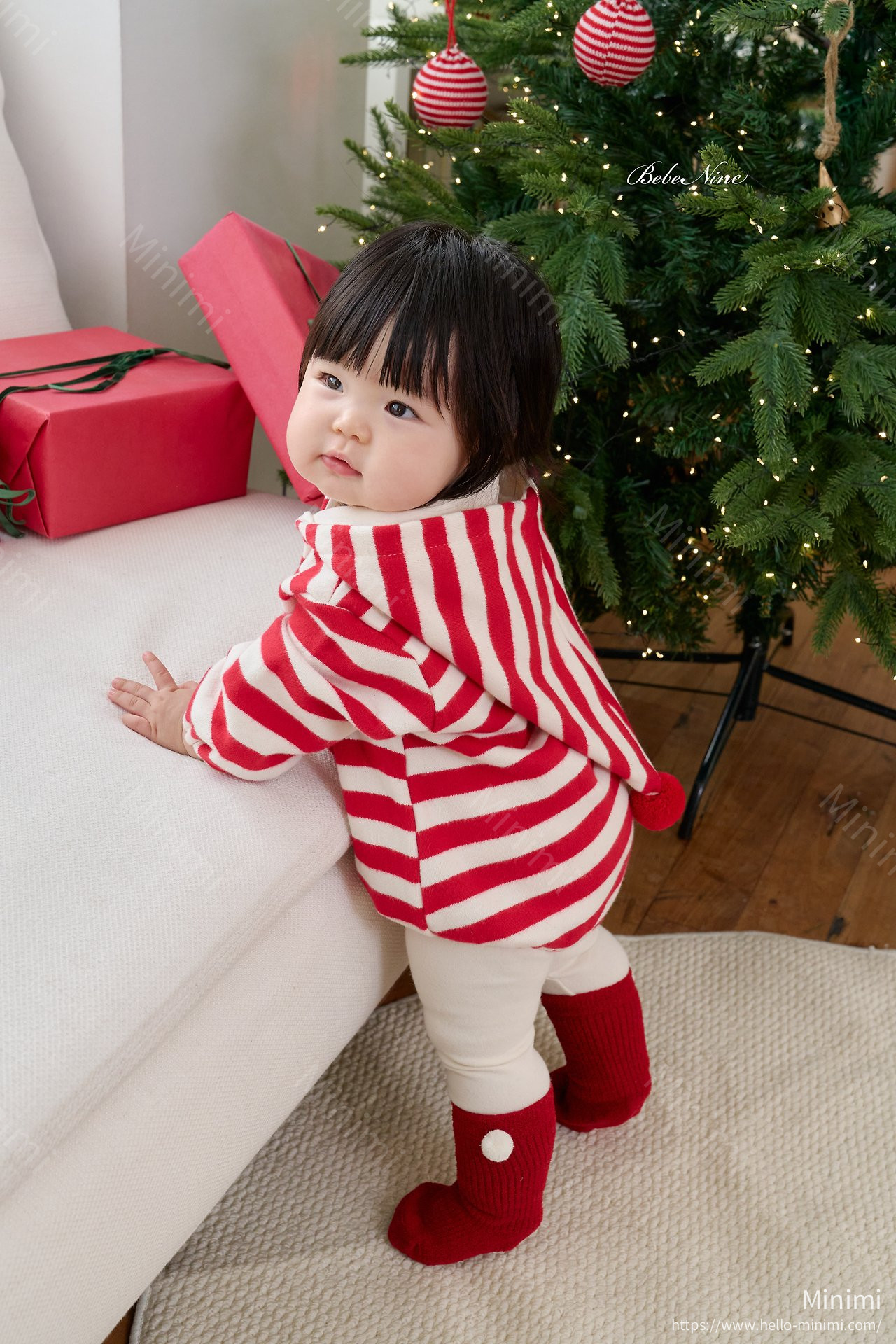 bebe nine Pointed-Hood Striped Romper 細節圖 3