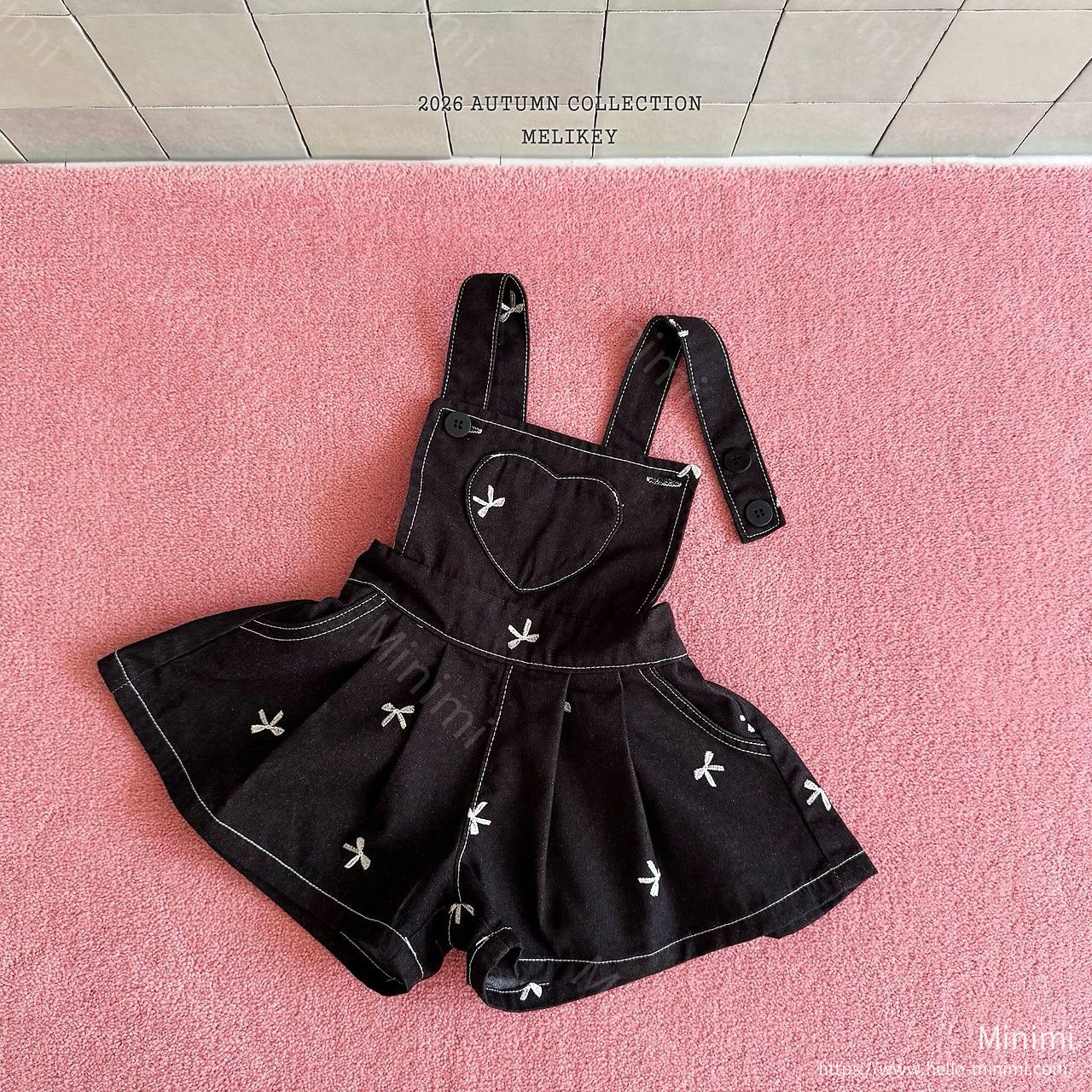 Melikey Ribbon Embroidery Overalls - 韓國童裝代購主圖