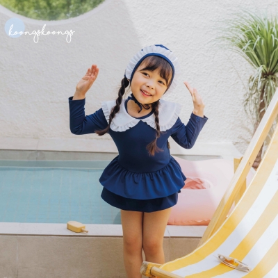 [UPF50+] Koongs Koongs [One-Piece] Chou Chou (Navy) Rash Guard Set