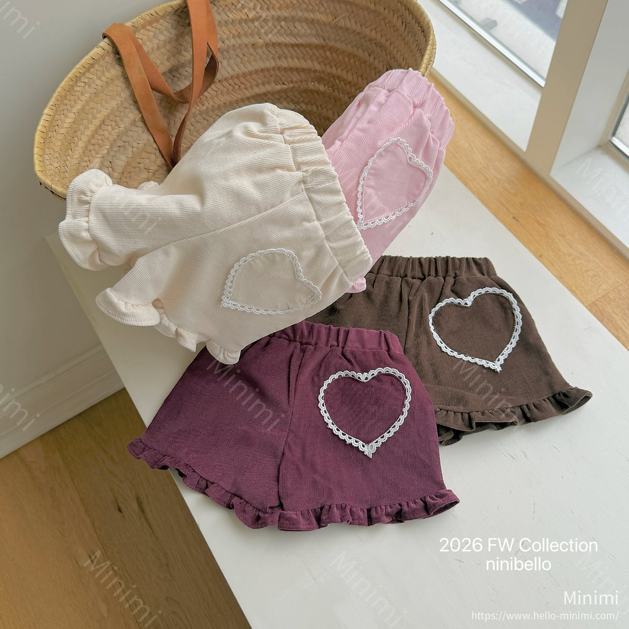 ninibello Heart Frill Corduroy Shorts - 韓國童裝代購主圖