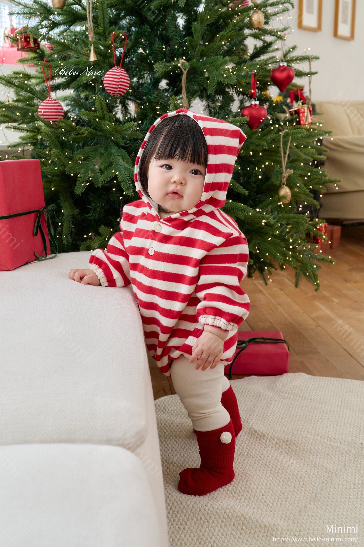 bebe nine Pointed-Hood Striped Romper 細節圖 6