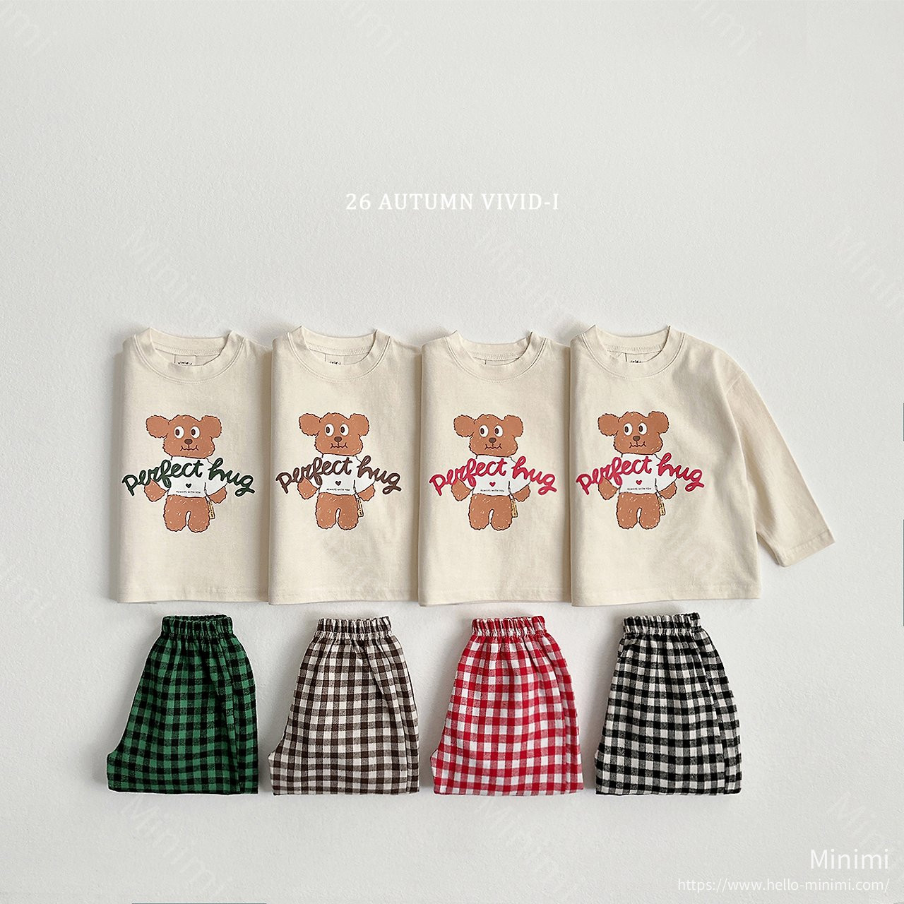 VIVID-I Hug Bear Check Set - 韓國童裝代購主圖