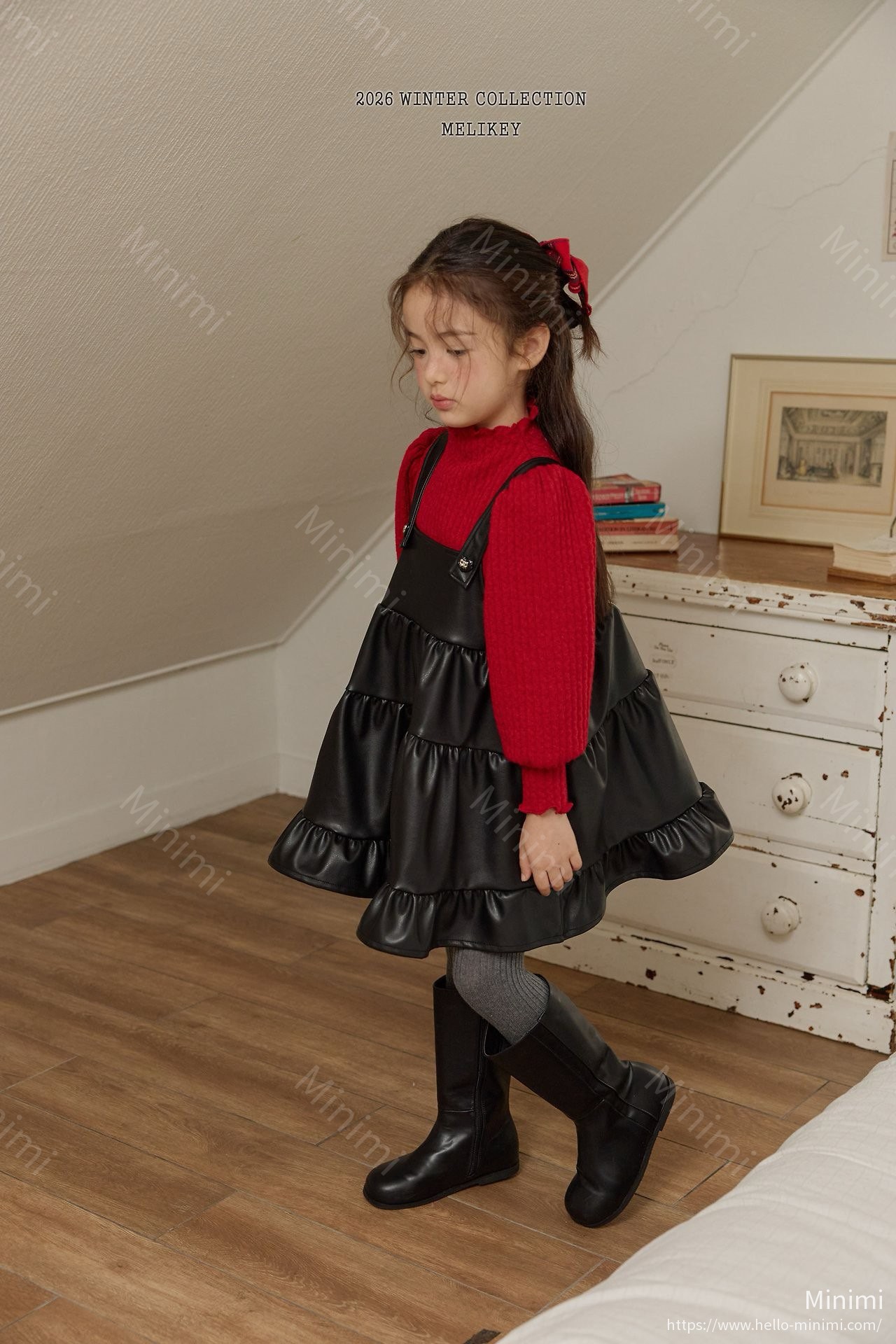 Melikey Chic Leather Tiered Dress 韓國童裝現貨