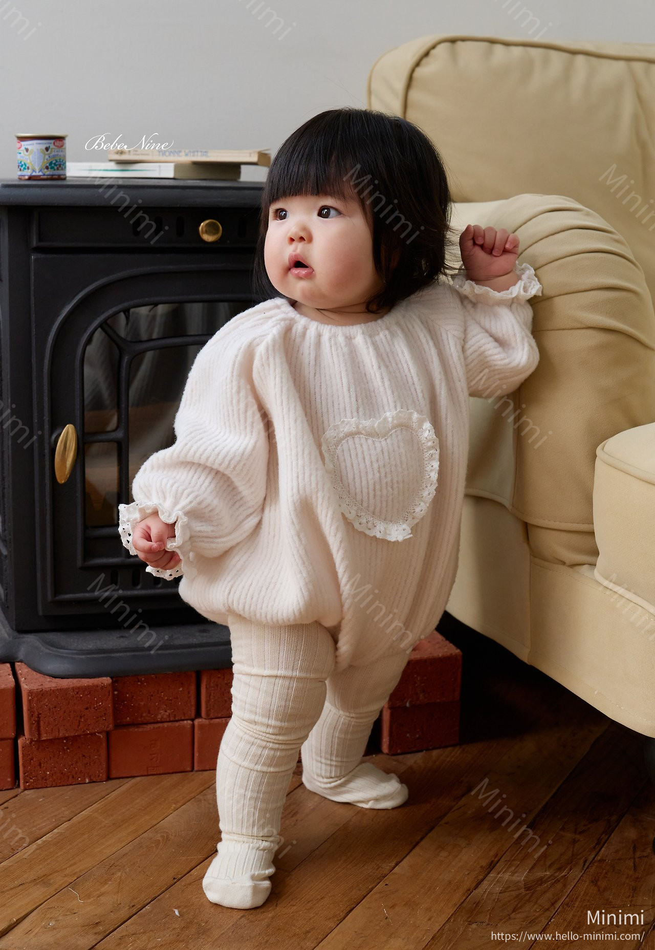 bebe nine Heart Brushed-Lining Frill Romper 細節圖 11