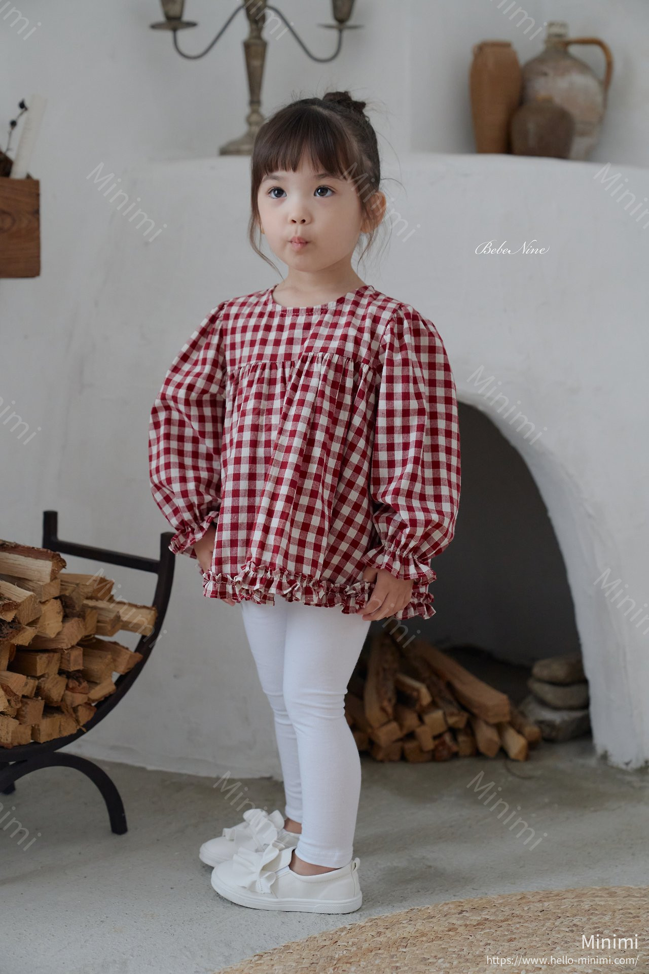 bebe nine Lucy Check Blouse - 韓國童裝代購主圖