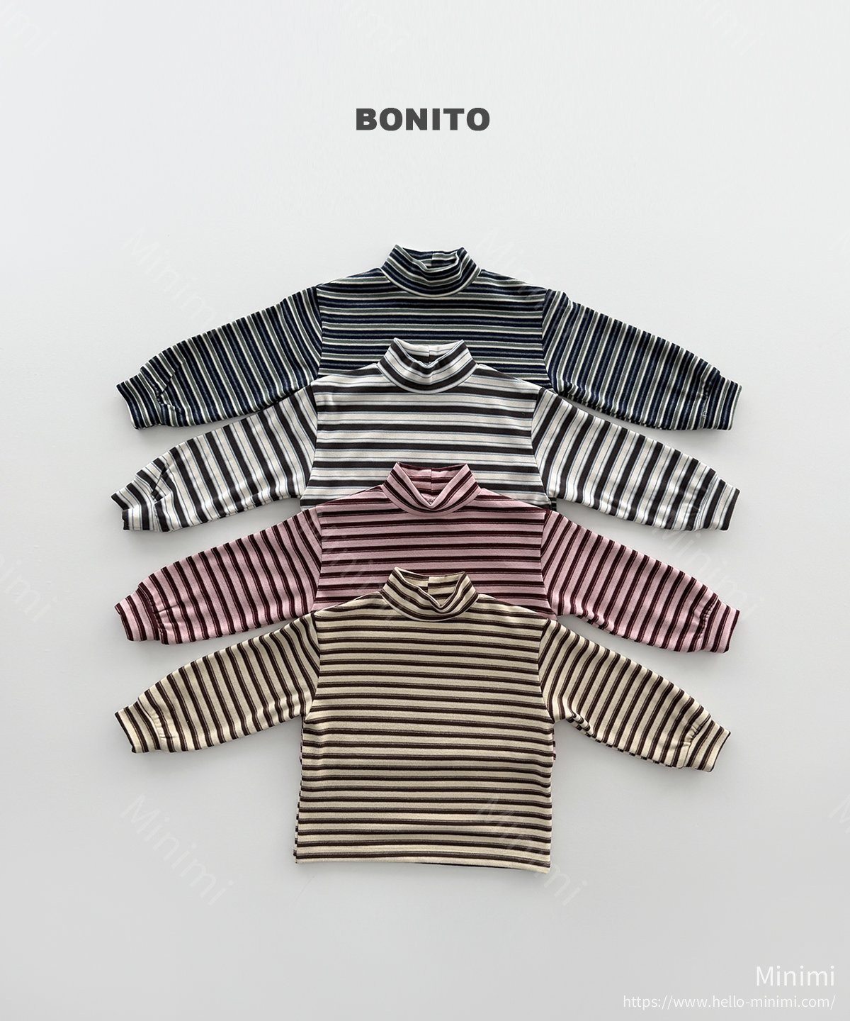 BONITO Retro Loose Stripe Turtleneck 韓國童裝現貨