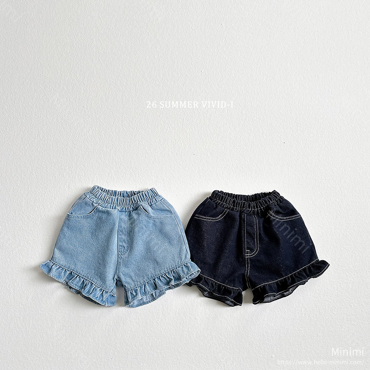 VIVID-I Ruffle Non-fade Denim Shorts - 韓國童裝代購主圖