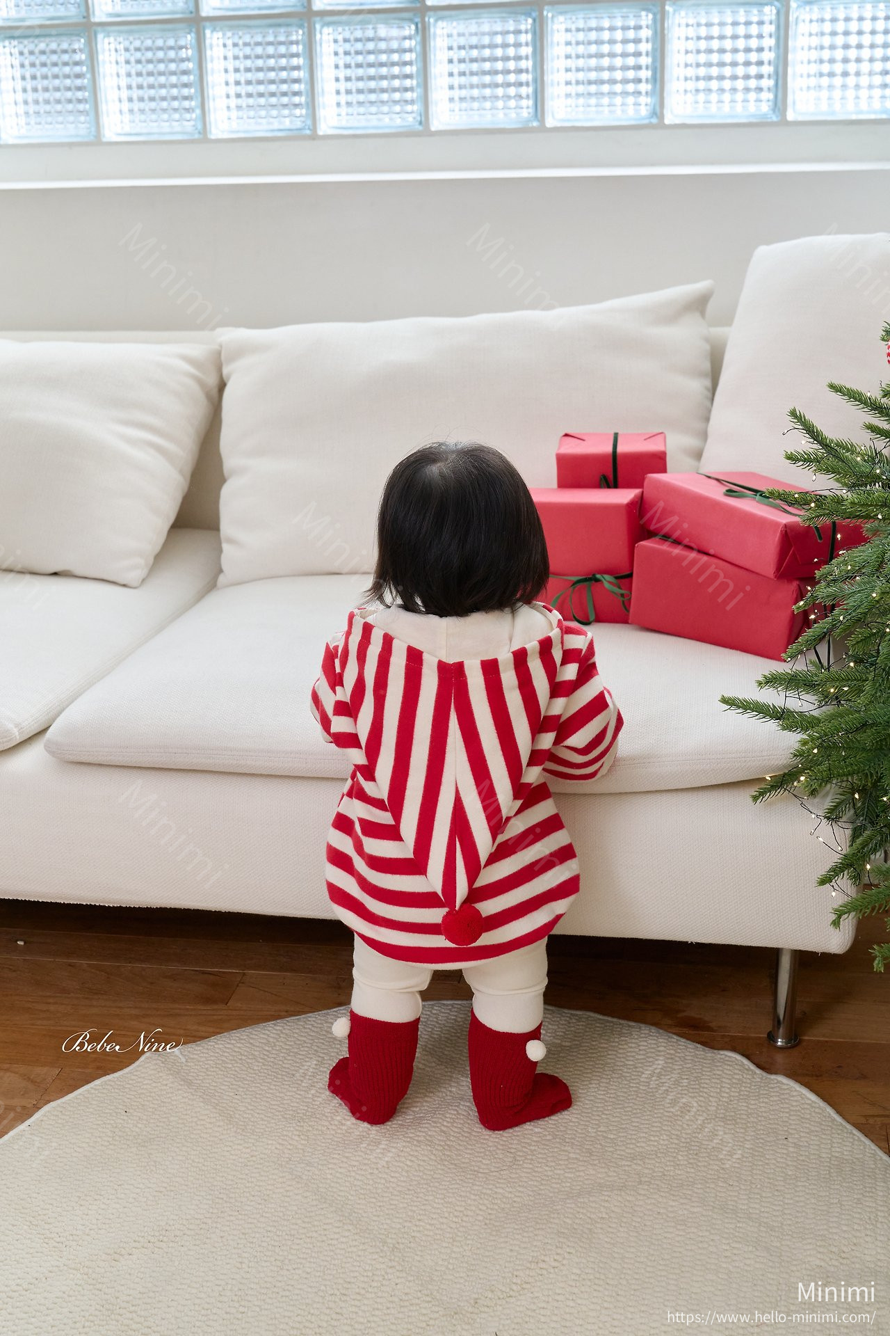 bebe nine Pointed-Hood Striped Romper 細節圖 4