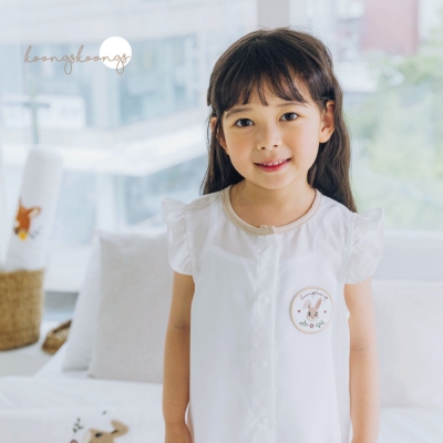 Koongs Koongs Rayon Sleep Vest [Ruffle] Forest Rabbit _ Off-White
