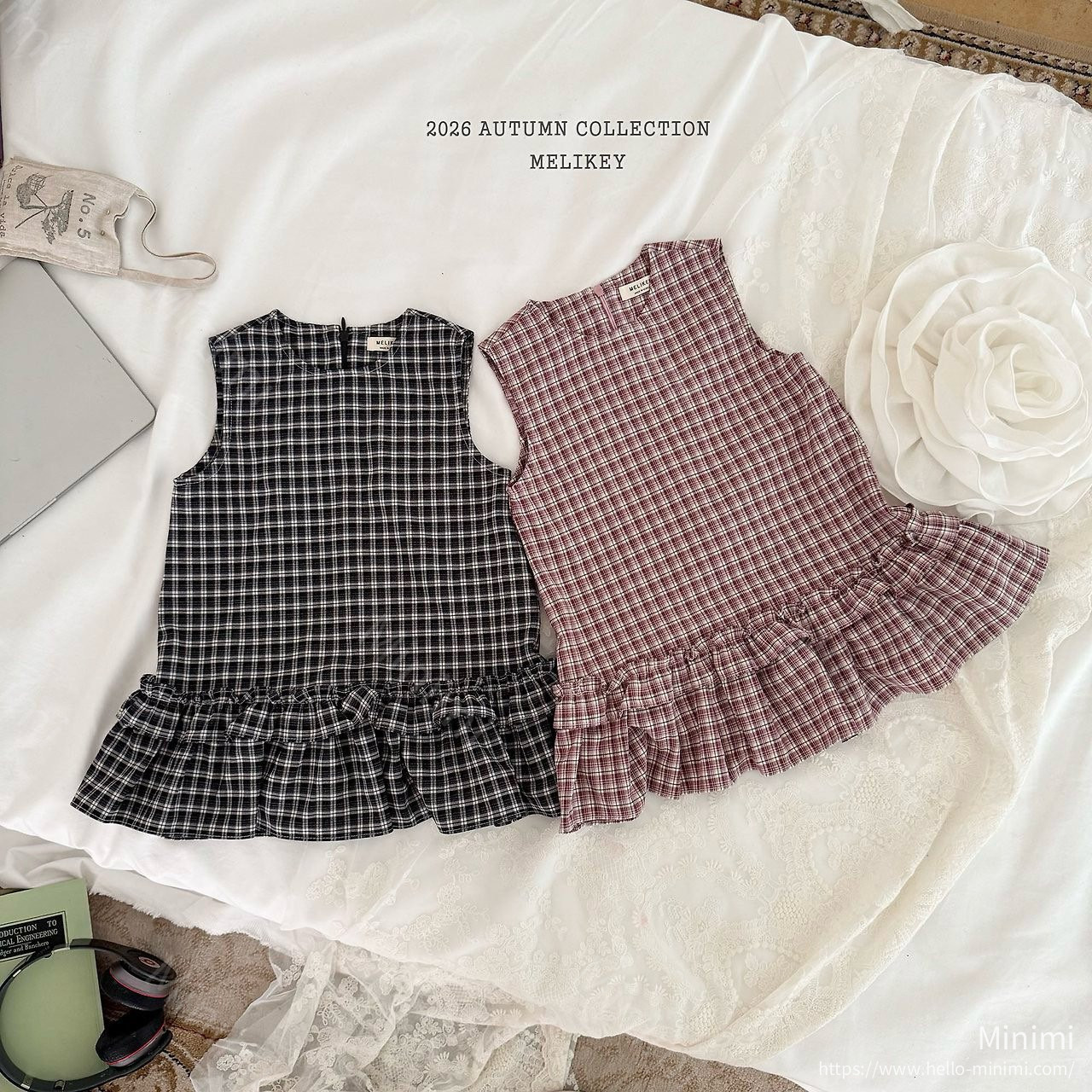 Melikey Check Frill Dress - 韓國童裝代購主圖