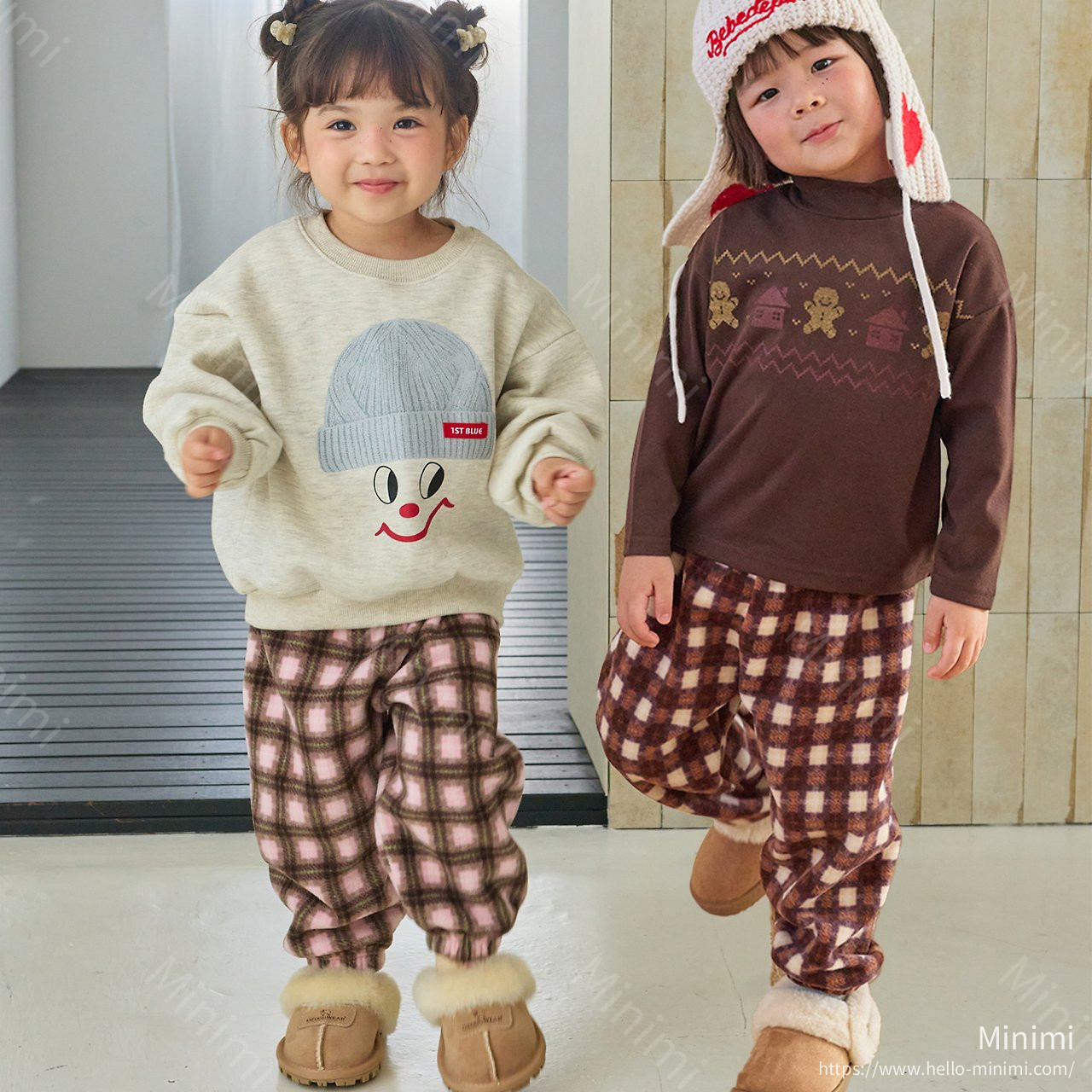 1st BLUE Check Fleece Pants 韓國童裝現貨
